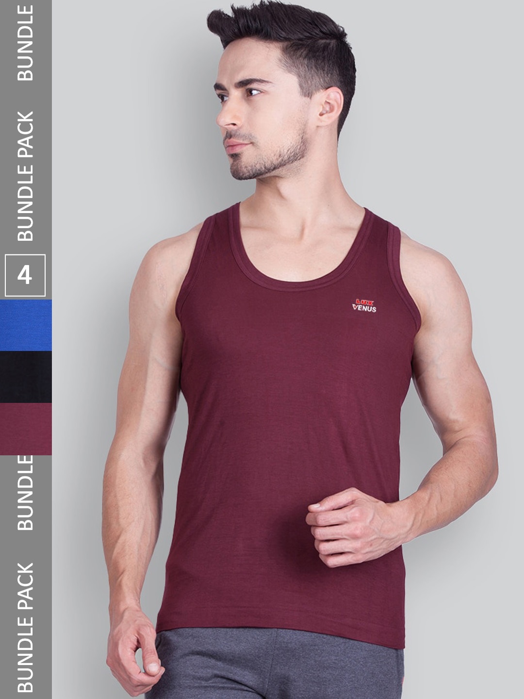 

LUX VENUS Pack Of 4 Assorted Pure Cotton Basic Vests