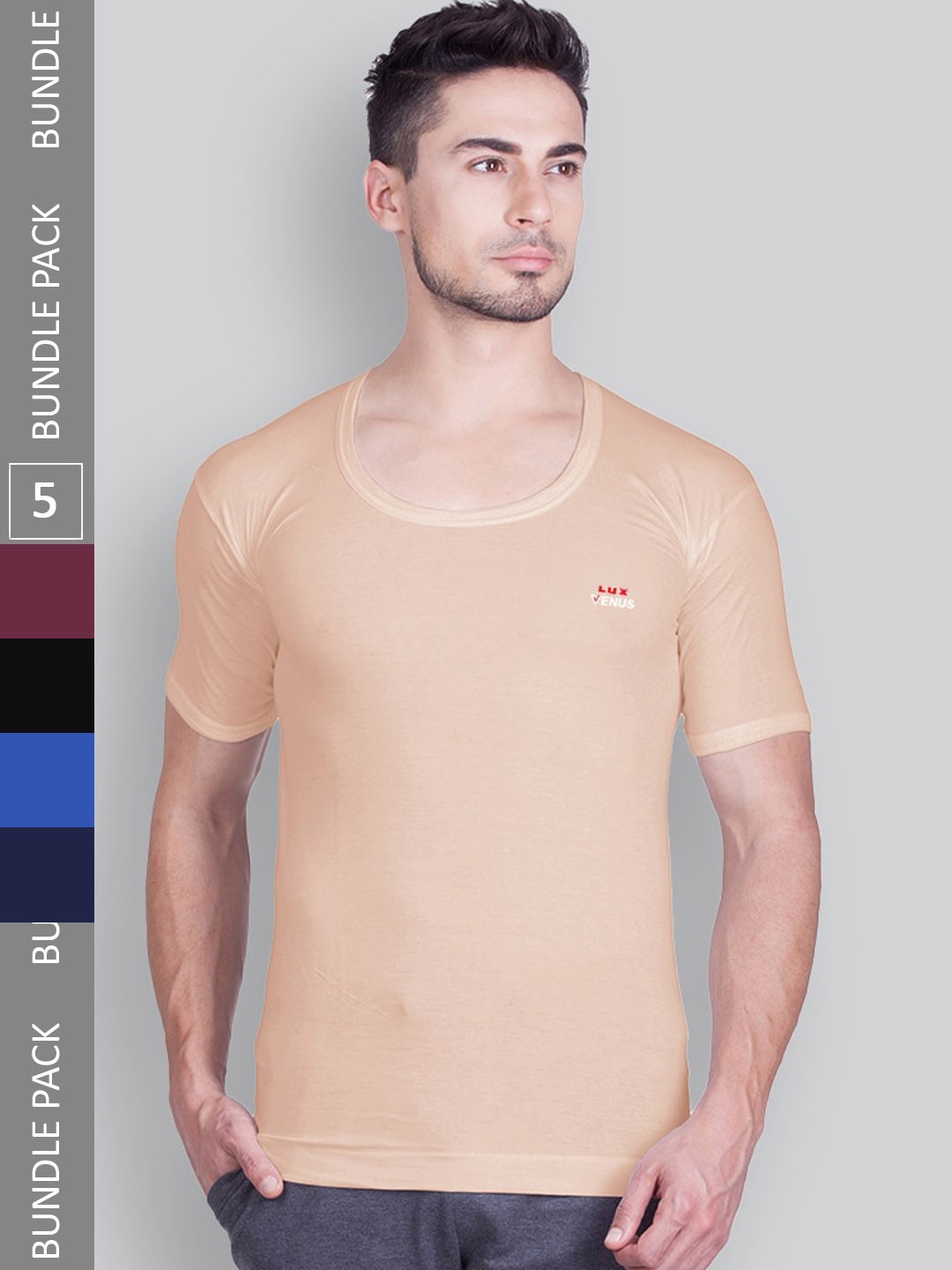 

LUX VENUS Pack Of 5 Assorted Pure Cotton Undershirt