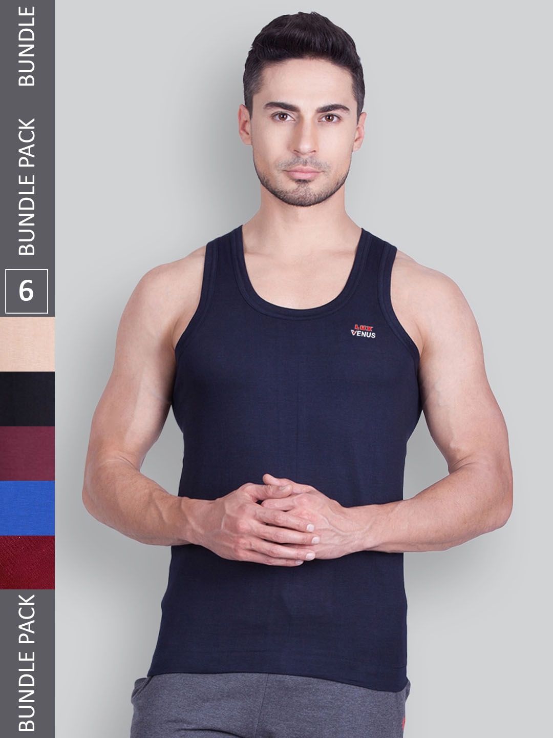 

LUX VENUS Pack Of 6 Assorted Pure Cotton Basic Vests