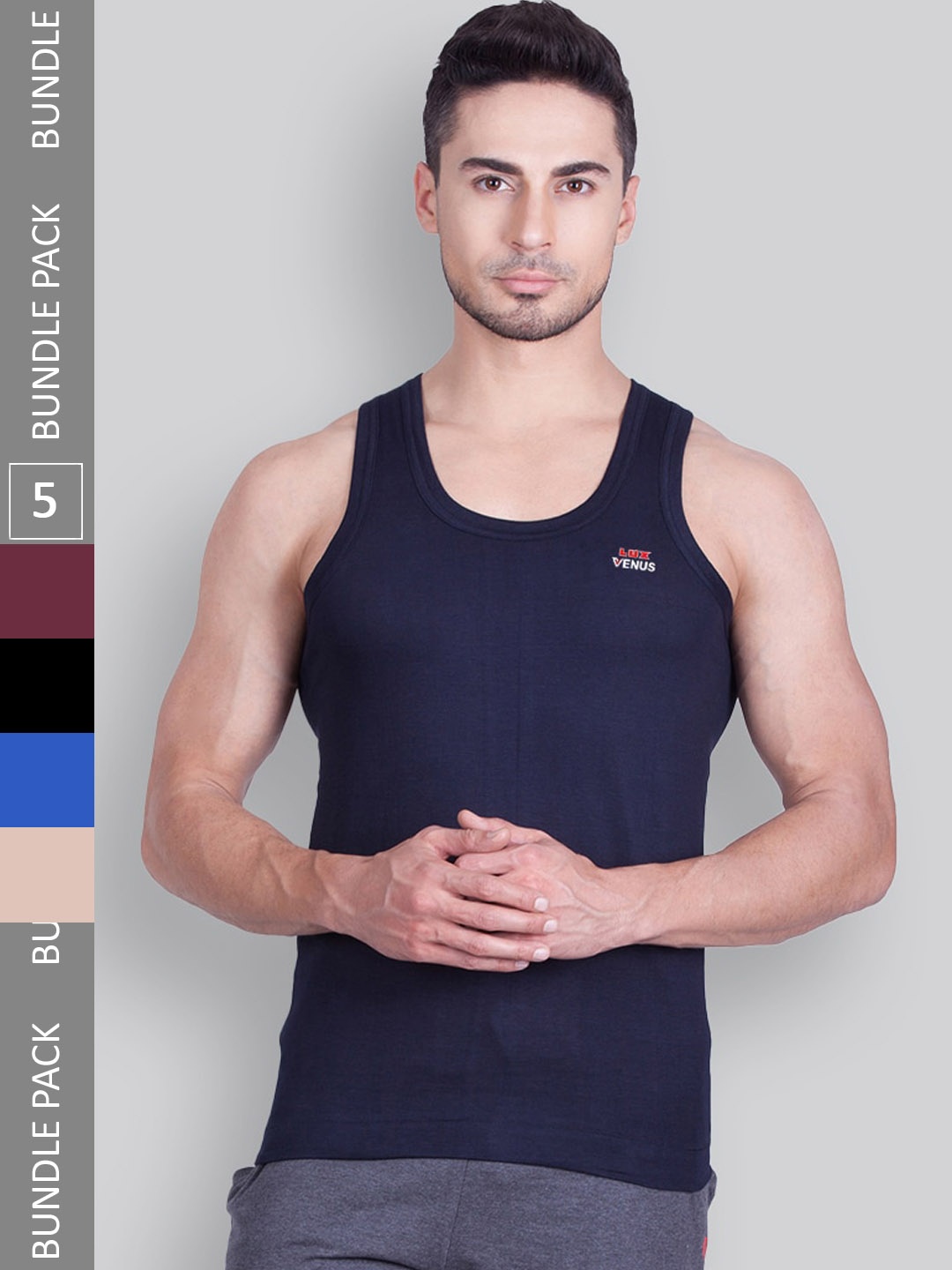 

LUX VENUS Pack Of 5 Assorted Pure Cotton Sleeveless Basic Vests