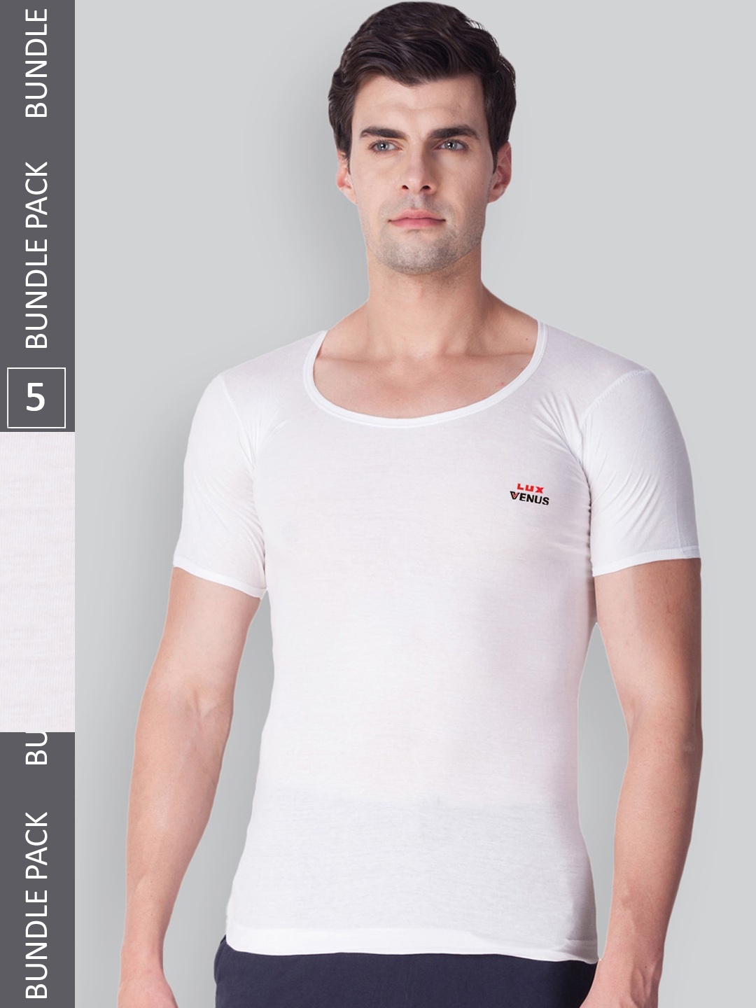 

LUX VENUS Pack Of 5 Pure Cotton Innerwear Undershirt Vests, White