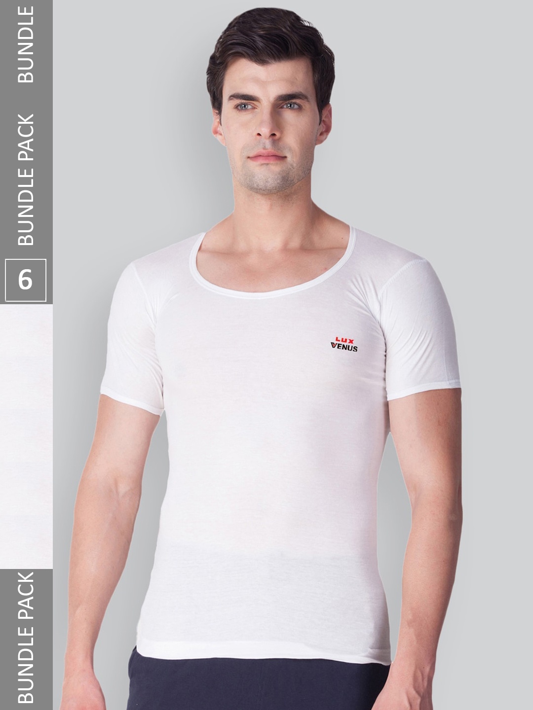 

LUX VENUS Pack Of 6 Pure Cotton Half Sleeve Vests, White