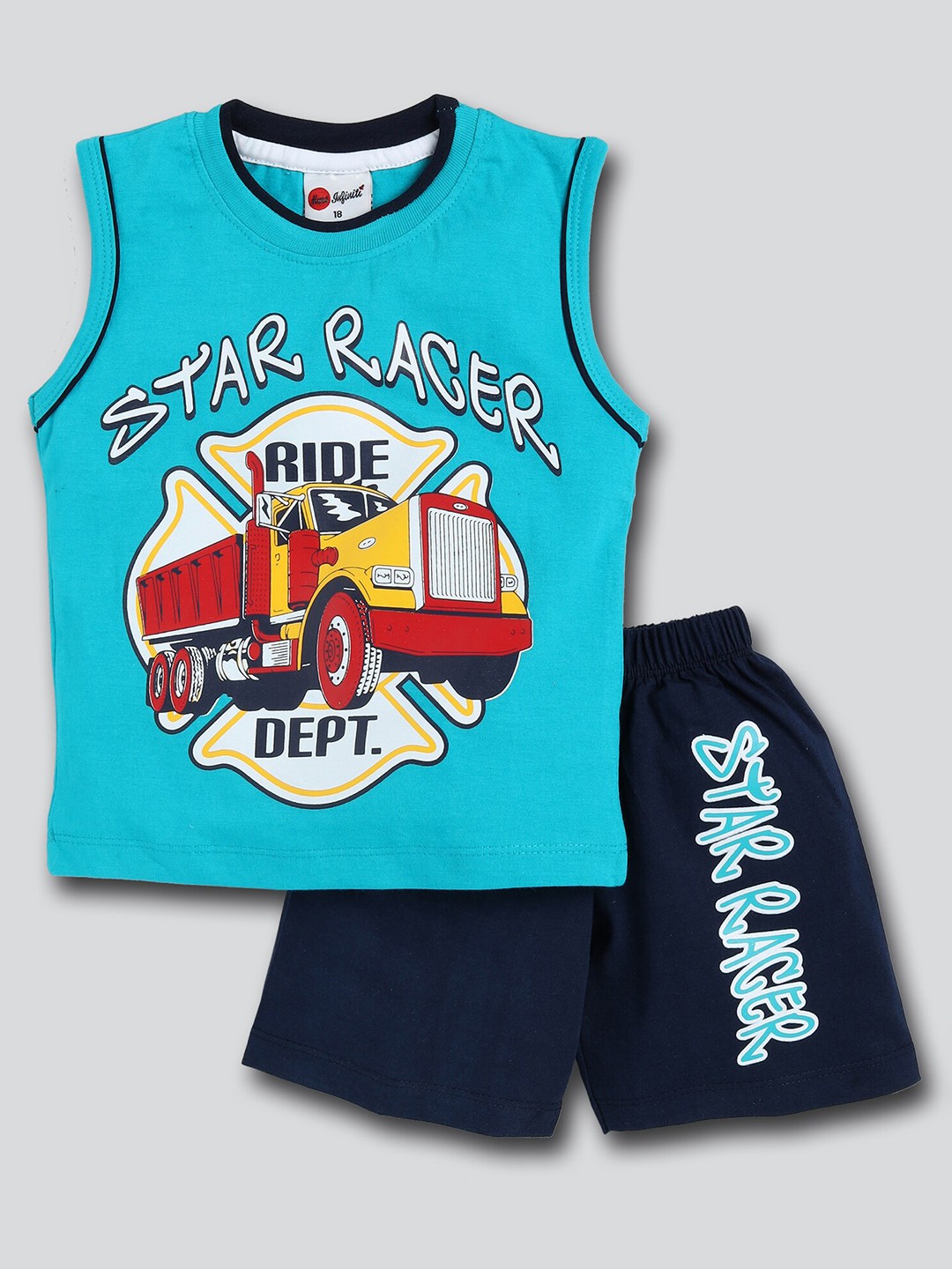 

Mars Infiniti Boys Pure Cotton Printed T-shirt With Shorts, Blue