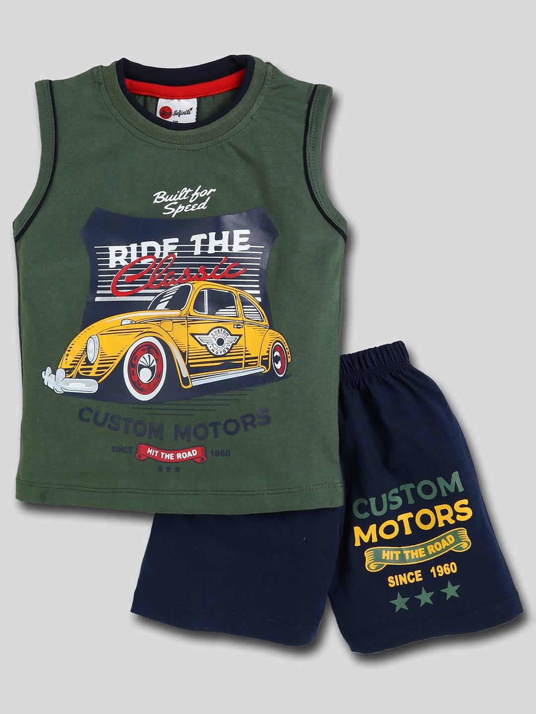 

Mars Infiniti Infants Boys Printed Pure Cotton T-shirt & Shorts, Green