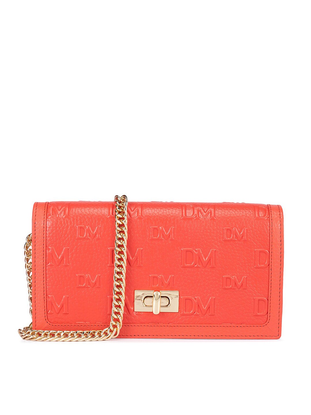 

Da Milano Women Brand Logo Textured Leather Envelope Wallet, Orange