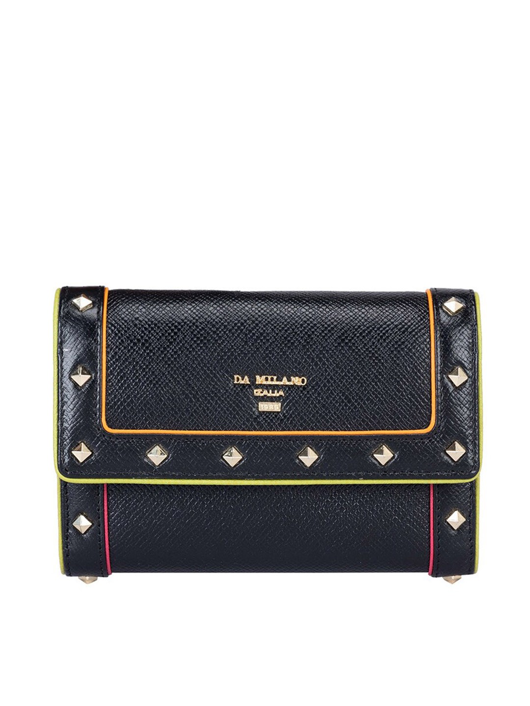 

Da Milano Women Textured Leather Two Fold Wallet, Black