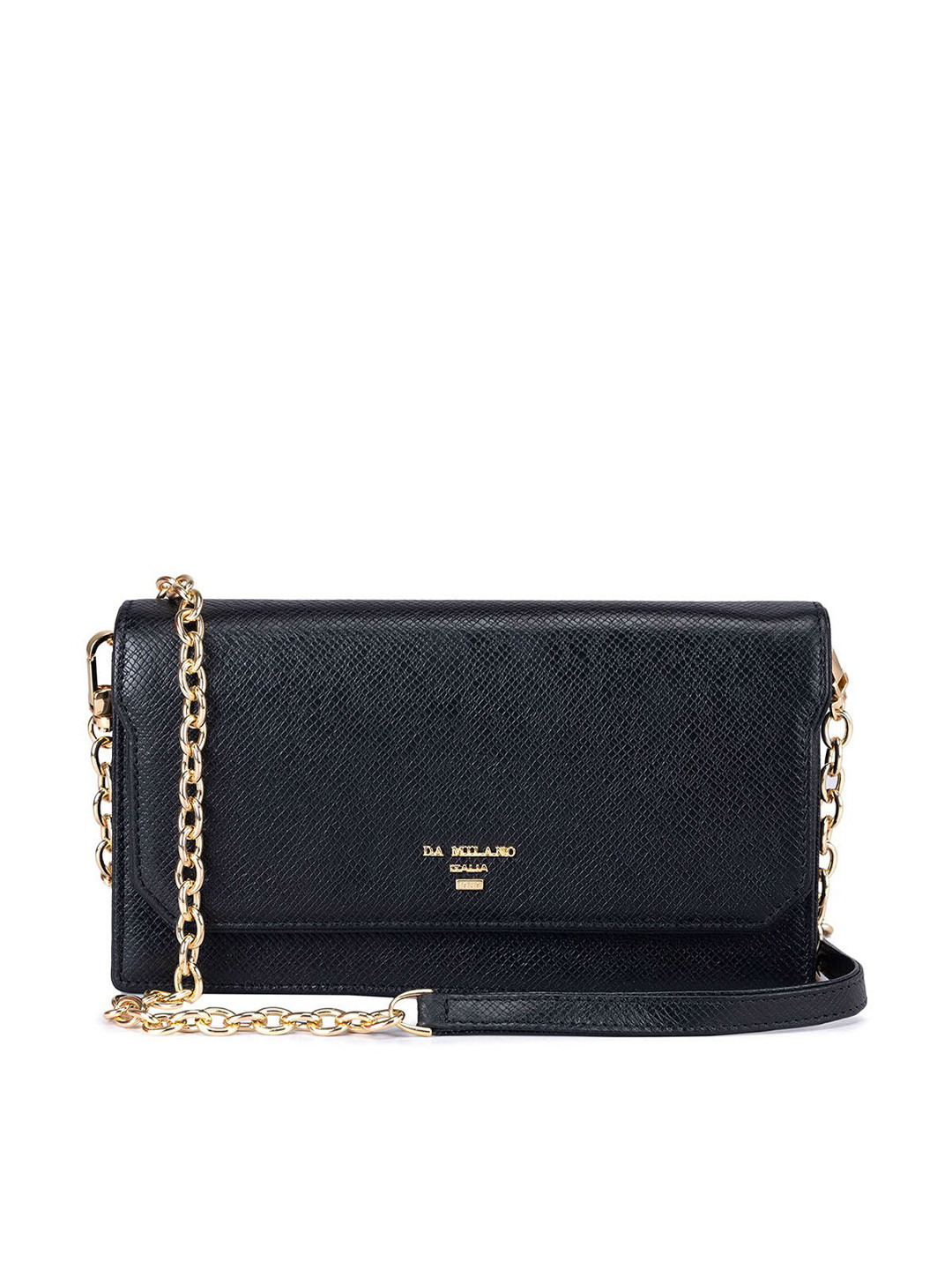

Da Milano Women Textured Leather Two Fold Wallet, Black