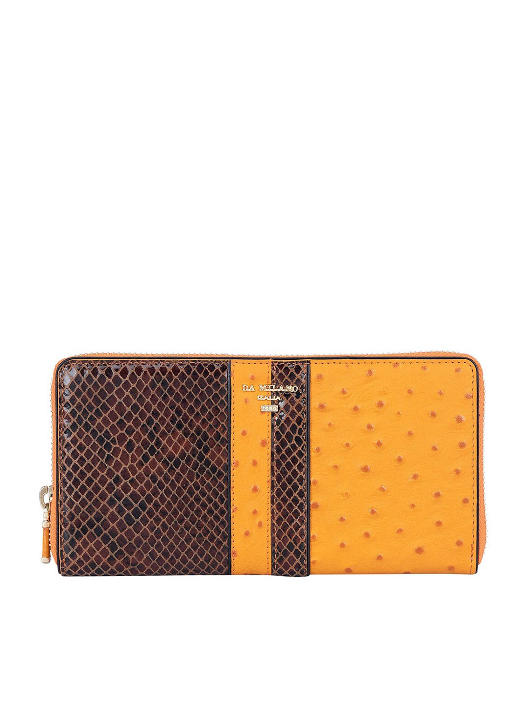 

Da Milano Women Colourblocked Leather Zip Around Wallet, Orange