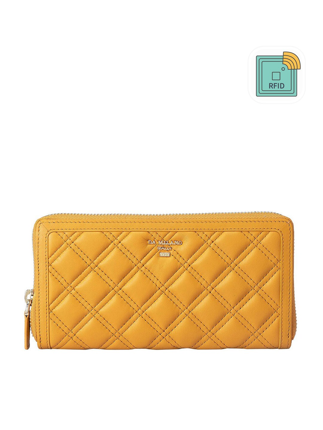 

Da Milano Women Textured Leather Zip Around Wallet, Yellow
