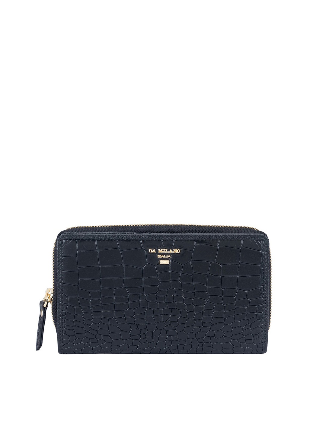 

Da Milano Women Textured Leather Zip Around Wallet, Black
