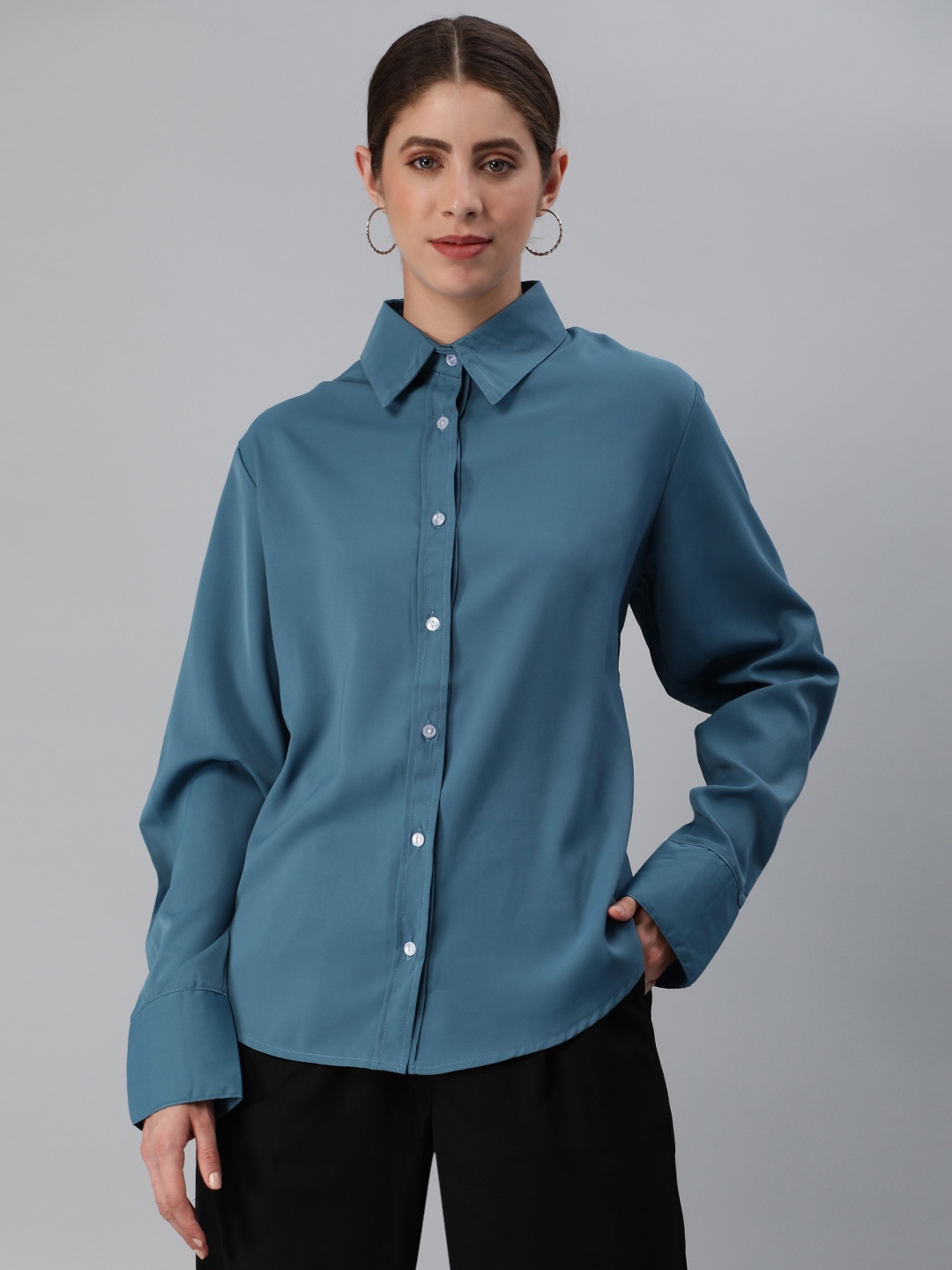 

London Rag Solid Opaque Casual Shirt, Blue