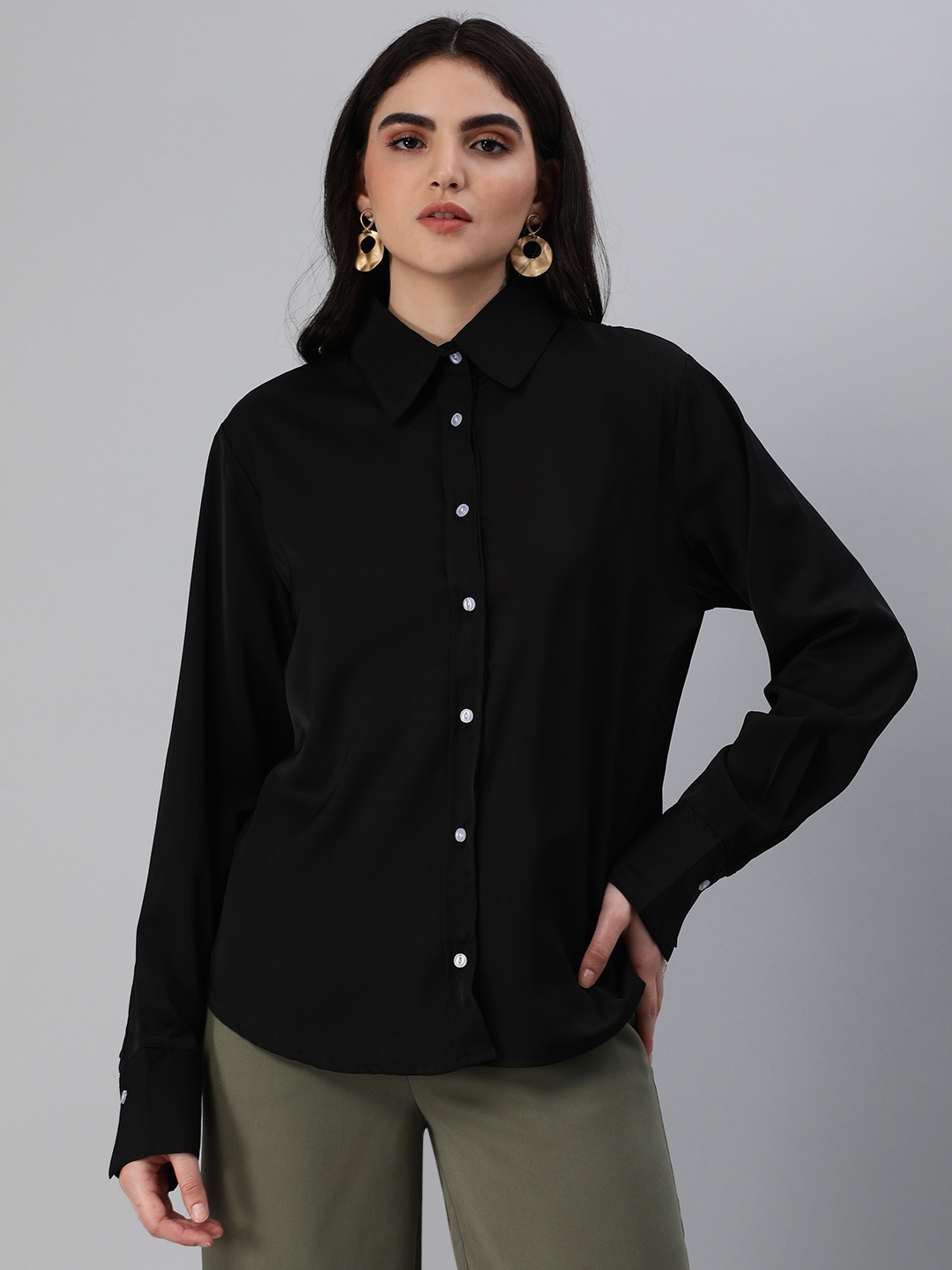 

London Rag Women Opaque Casual Shirt, Black