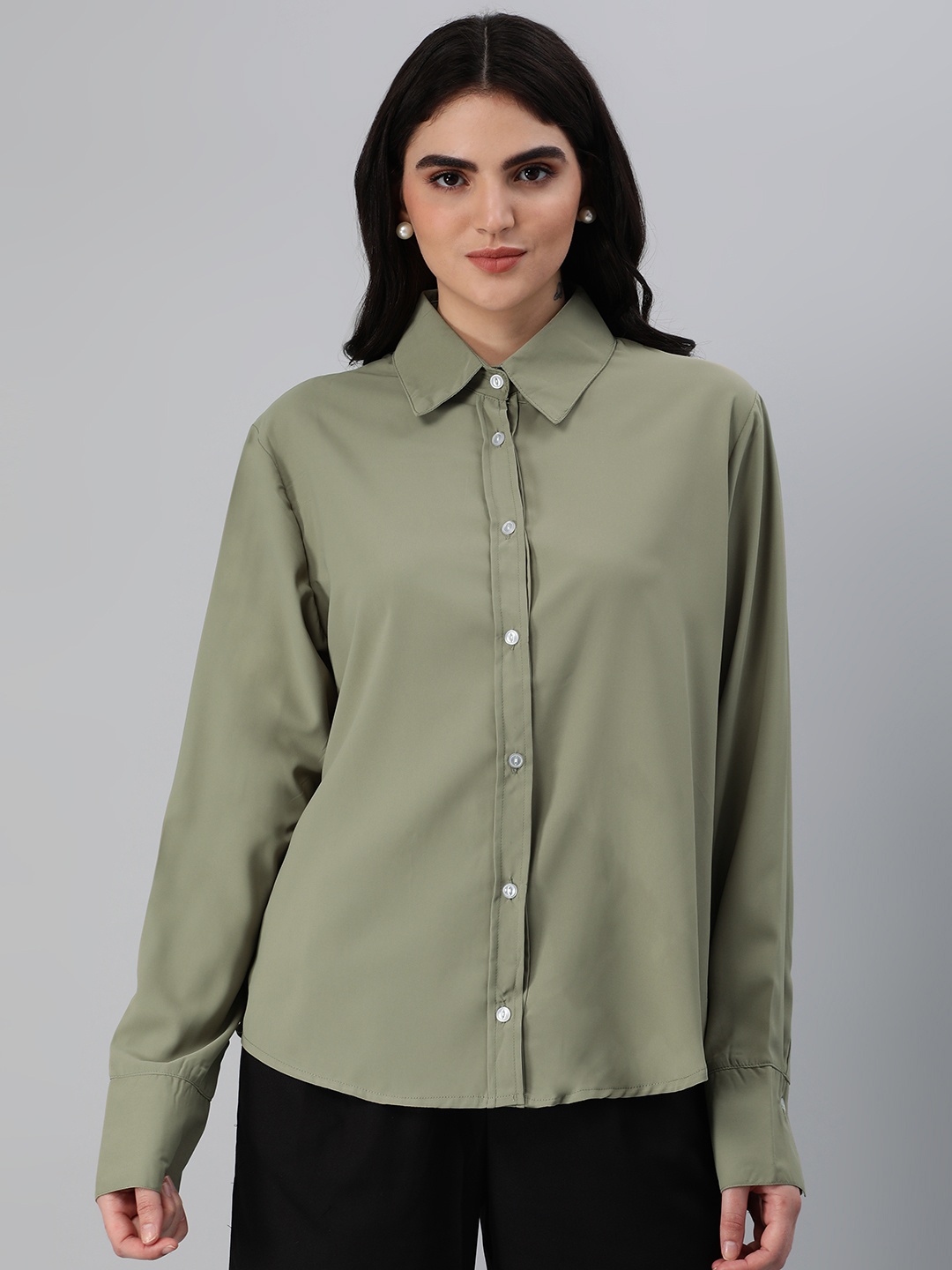 

London Rag Solid Opaque Casual Shirt, Olive