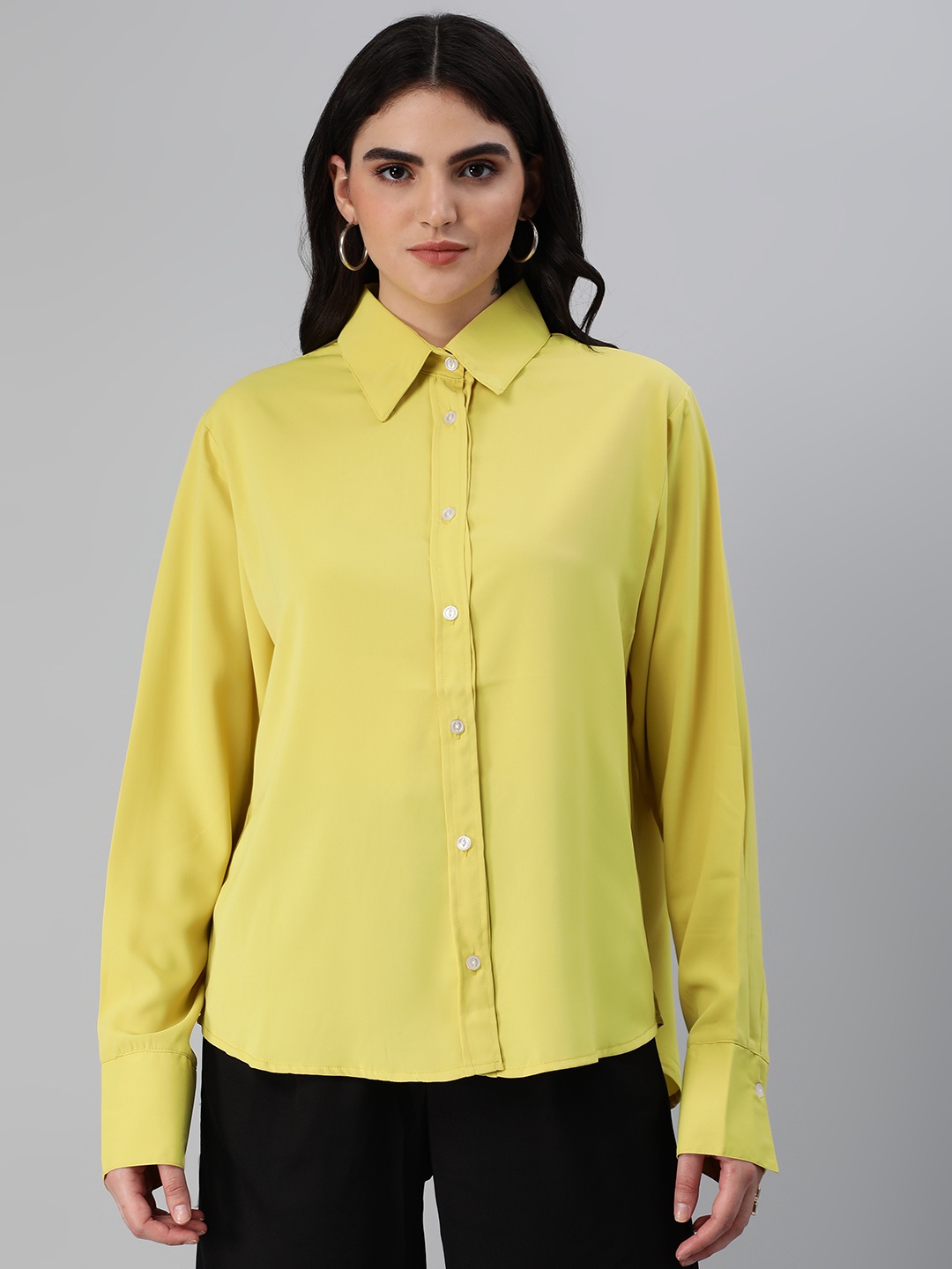 

London Rag Solid Opaque Casual Shirt, Lime green