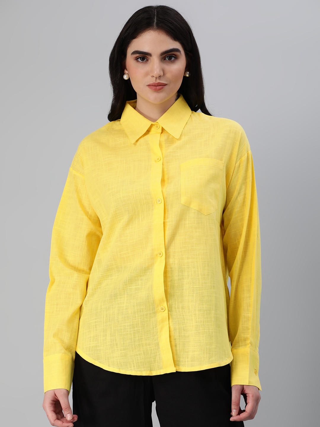 

London Rag Solid Opaque Casual Shirt, Yellow