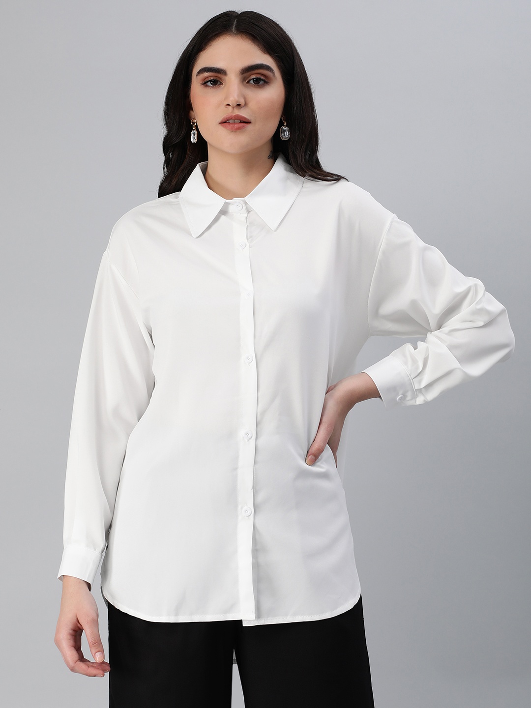 

London Rag Women Opaque Casual Shirt, White