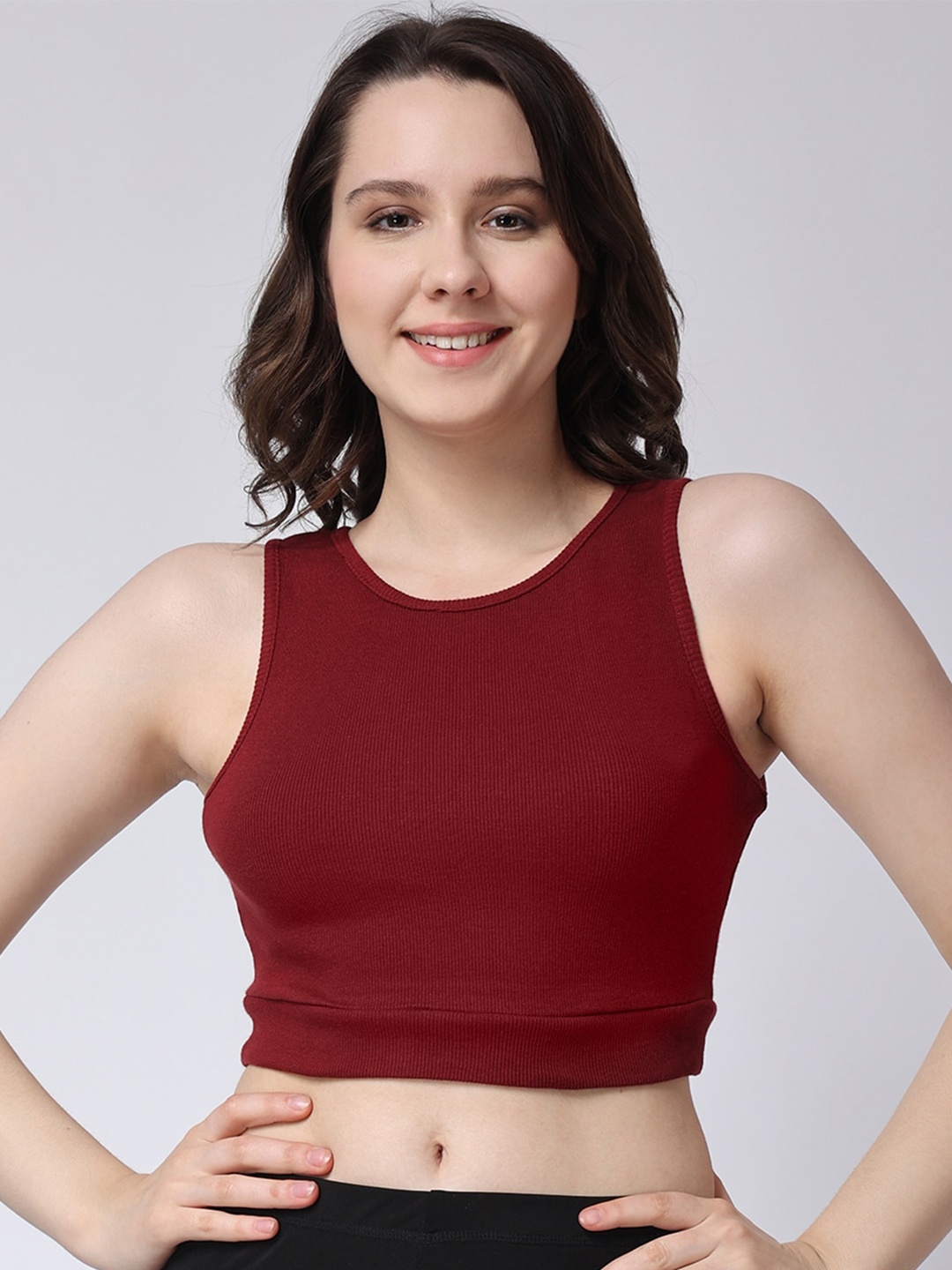 

The Label Bar Ribbed Cotton Crop Top, Maroon