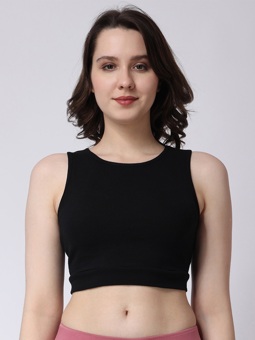 

The Label Bar Ribbed Cotton Crop Top, Black