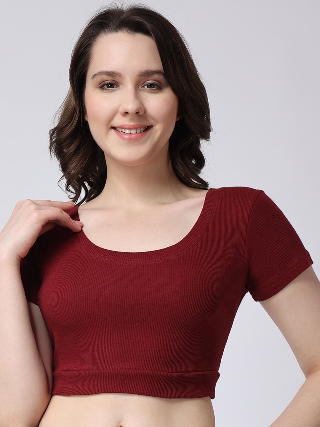 

The Label Bar Ribbed Cotton Crop Top, Maroon