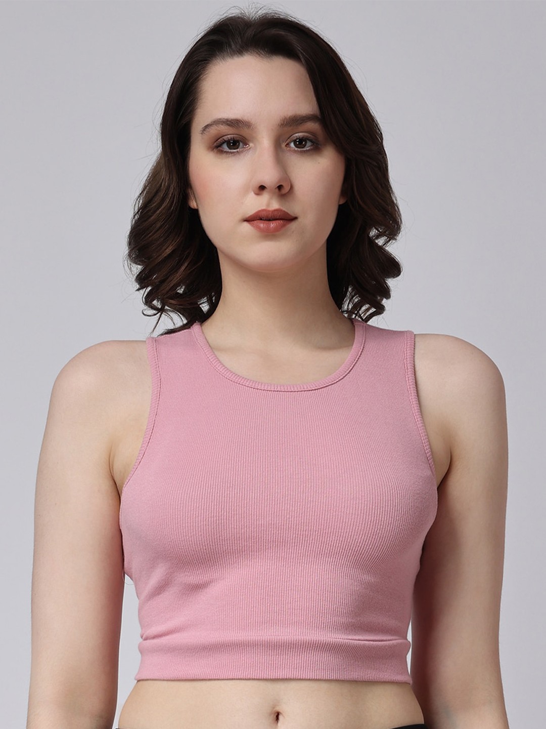 

The Label Bar Ribbed Cotton Crop Top, Pink