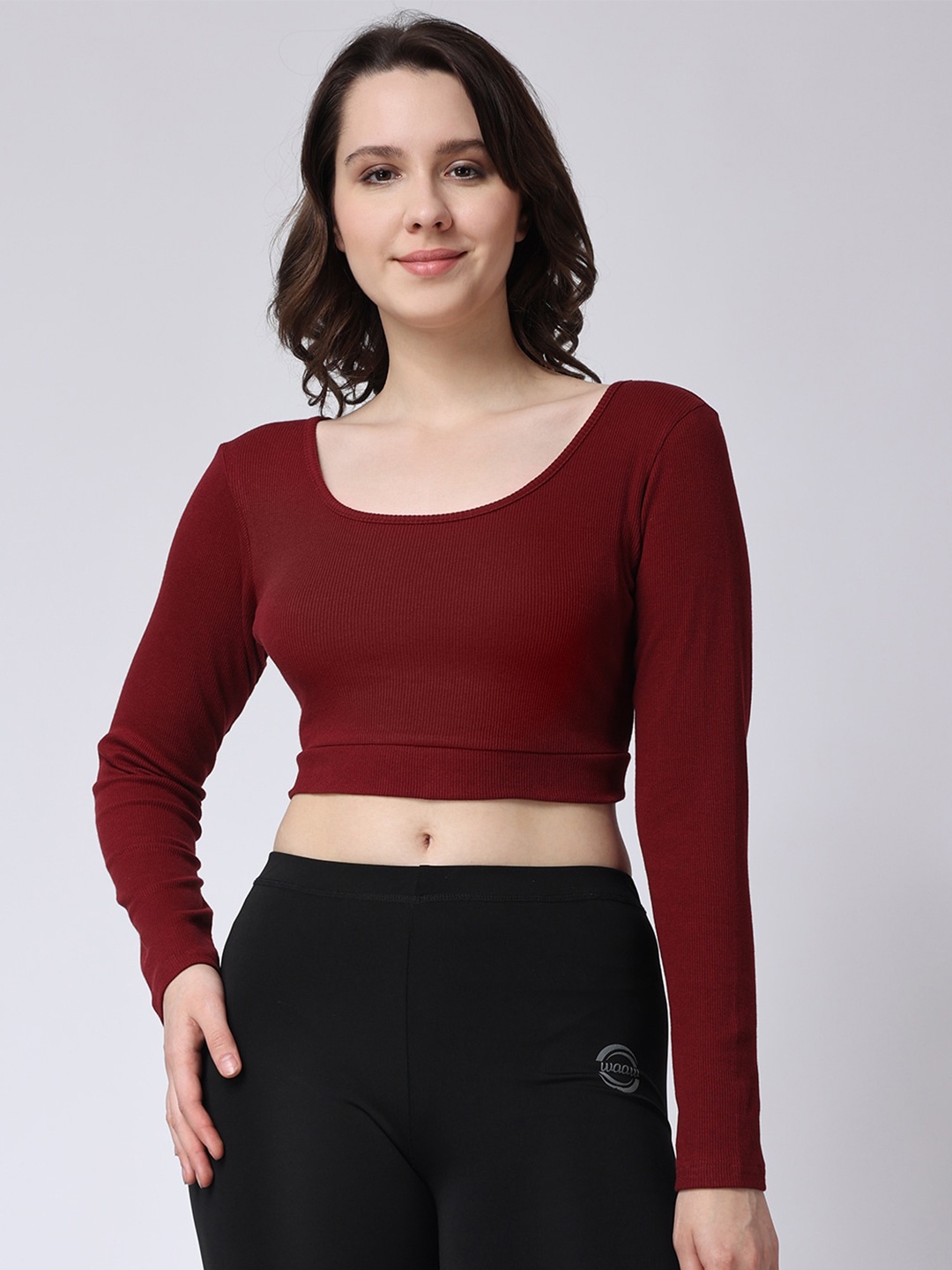 

The Label Bar Scoop Neck Cotton Crop Top, Maroon