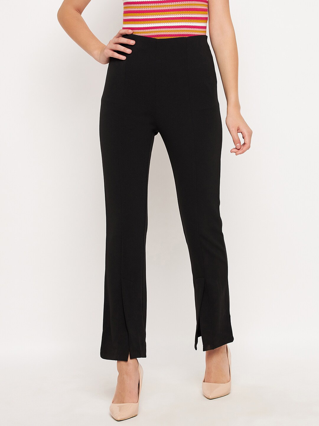 

Madame Women Straight Fit Brooklyn Mid-Rise Trousers, Black