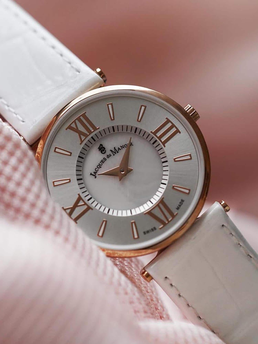 

JACQUES du MANOIR Brass Dial & Leather Bracelet Style Straps Analogue Watch JCR 06, Silver