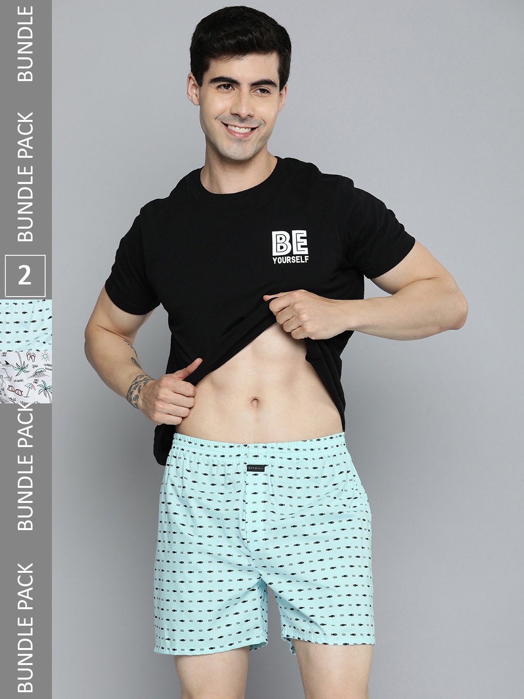 

Mast & Harbour Men Pack of 2 Pure Cotton Printed Boxers MBOX-MNH-PRINT-02NG, Blue