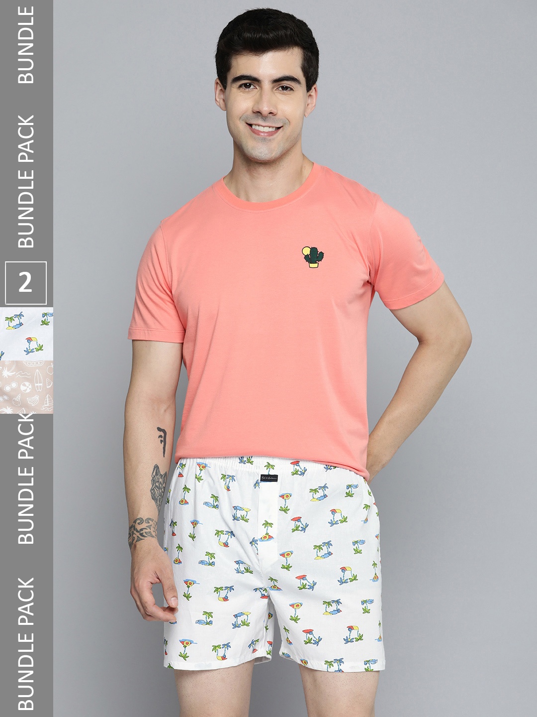 

Mast & Harbour Men Pack of 2 Pure Cotton Printed Boxers MBOX-MNH-PRINT-02NL, White