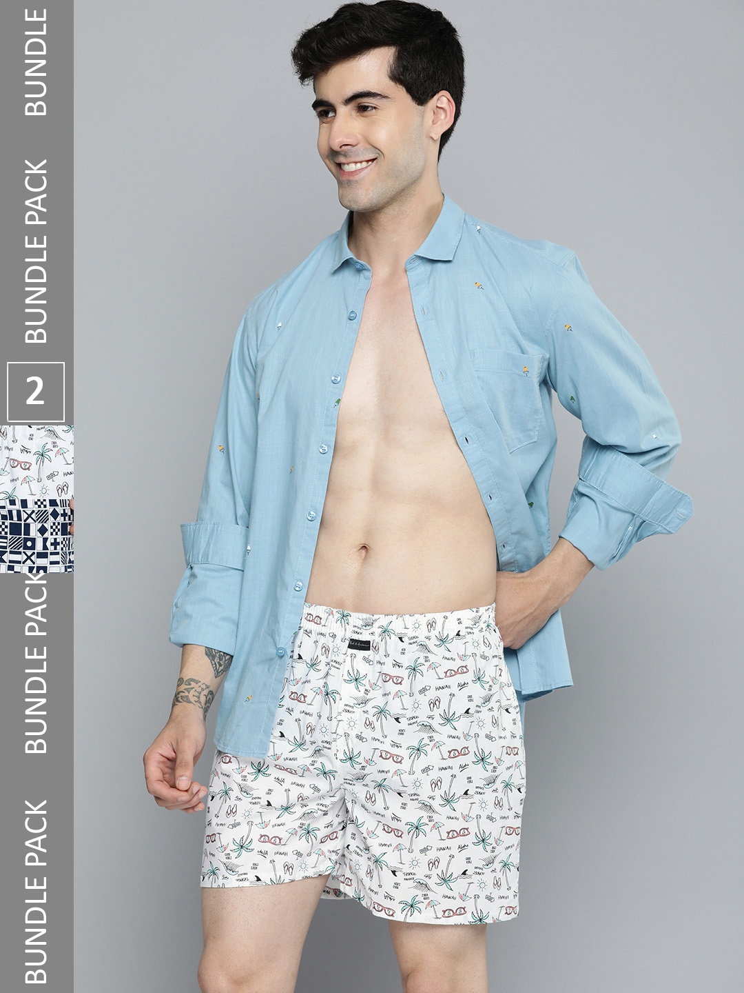 

Mast & Harbour Men Pack of 2 Pure Cotton Printed Boxers MBOX-MNH-PRINT-02MN, Blue