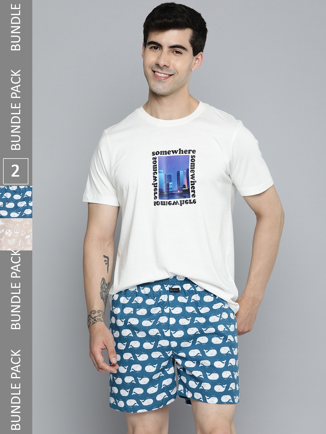 

Mast & Harbour Set of 2 Printed Cotton Boxers, Blue