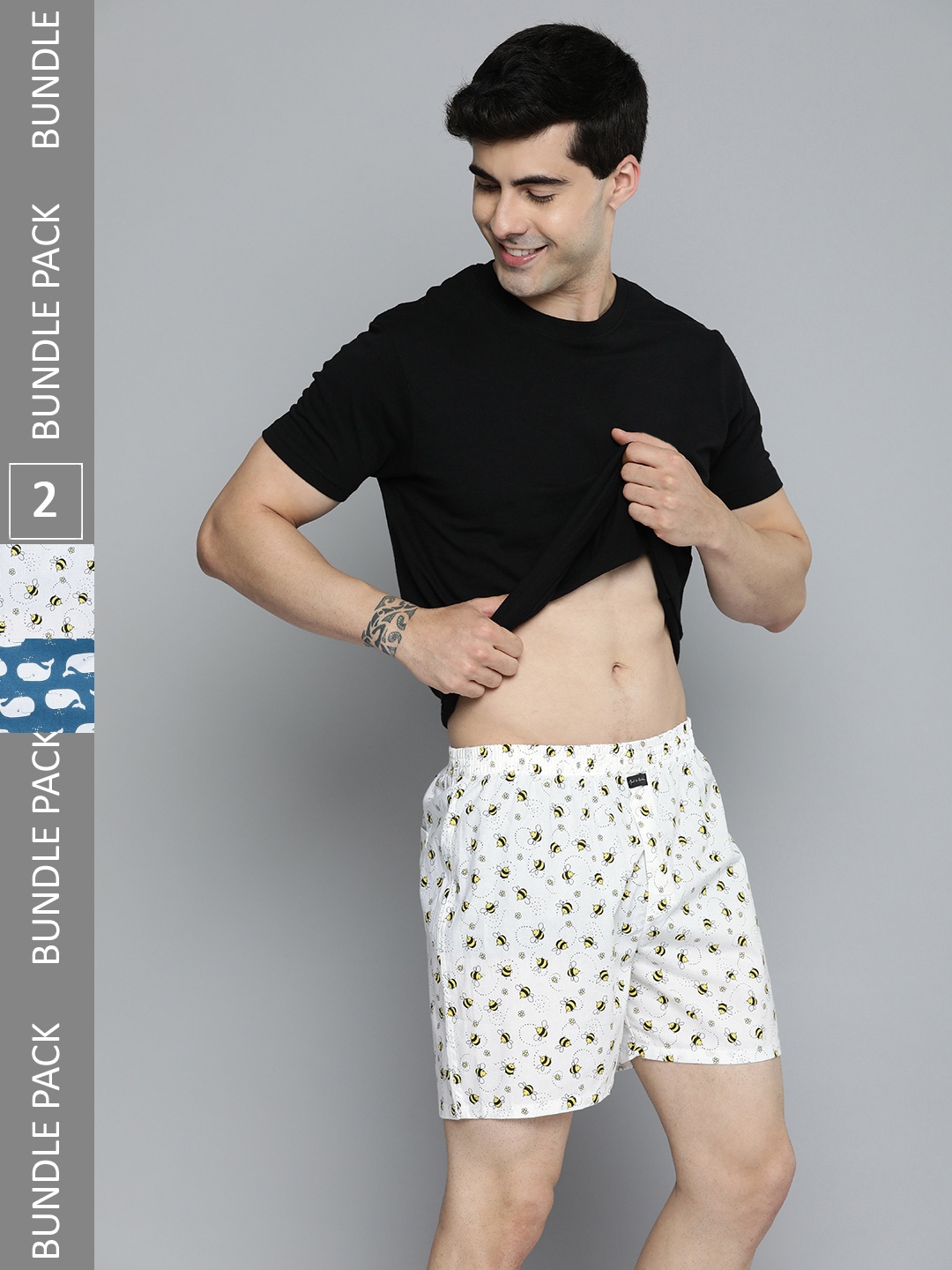 

Mast & Harbour Pack of 2 Assorted Printed Pure Cotton Boxers, Blue