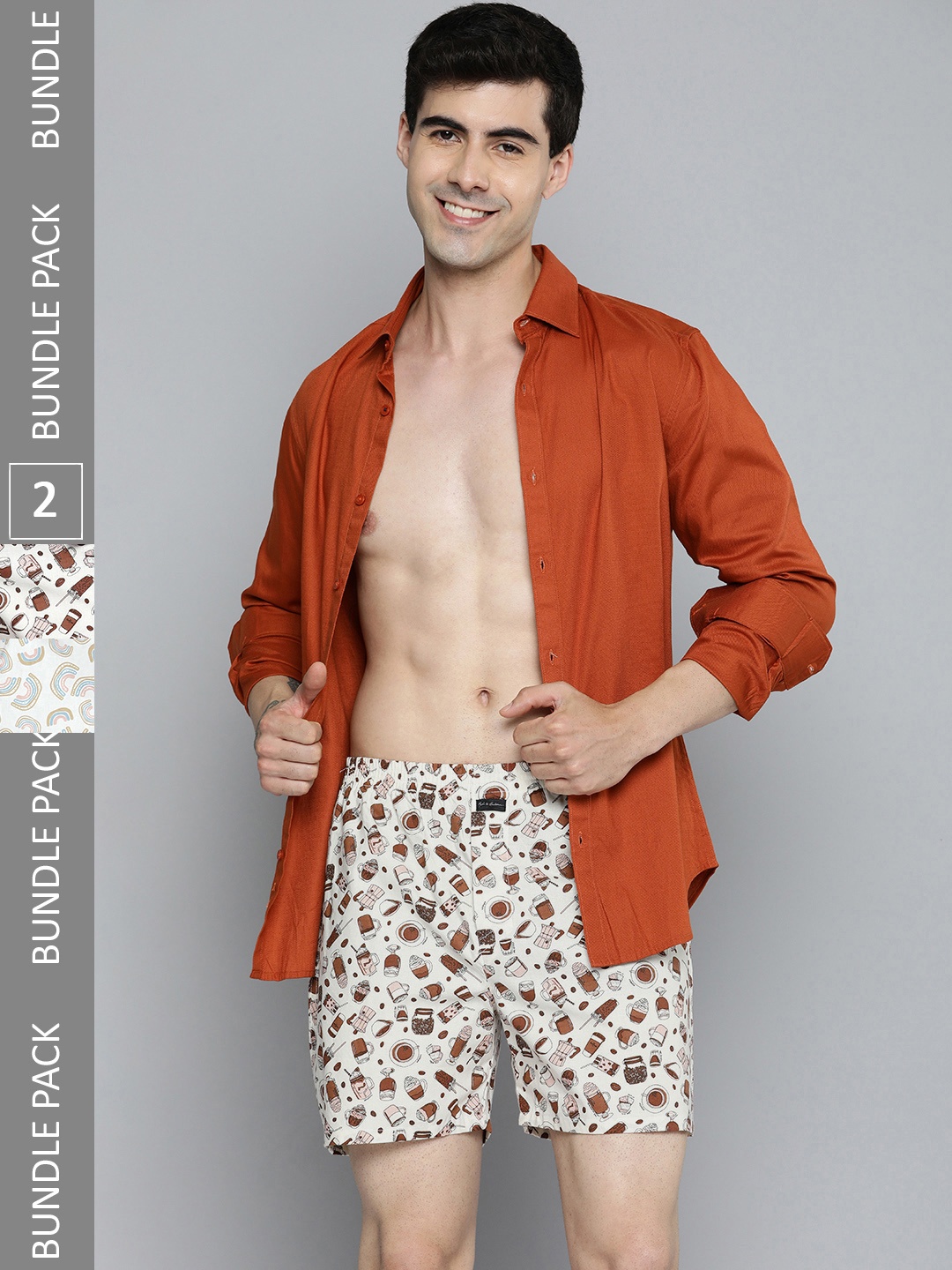

Mast & Harbour Pack of 2 Assorted Printed Pure Cotton Boxers, Brown