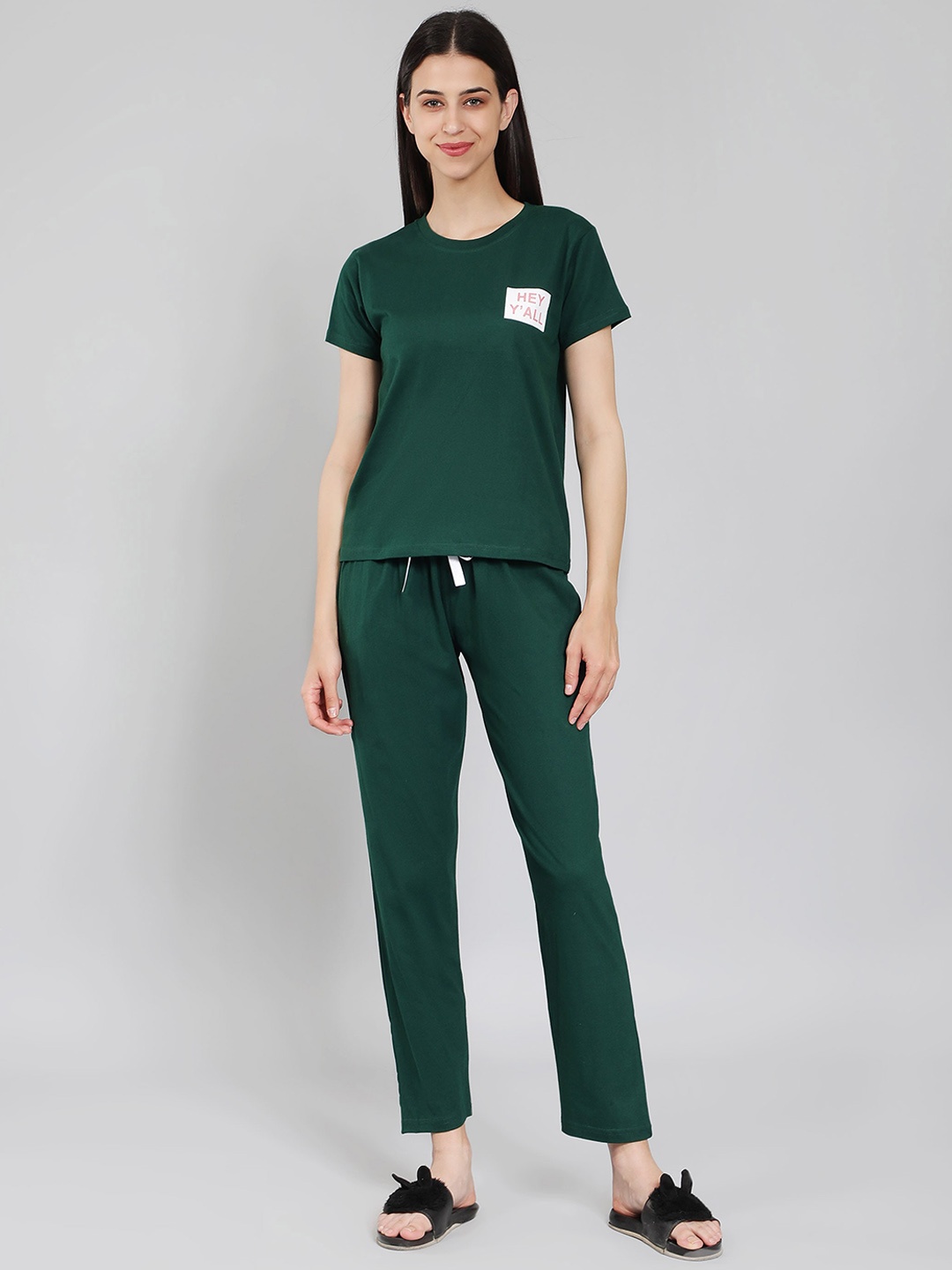 

HotGown Round Neck Night Suit, Green