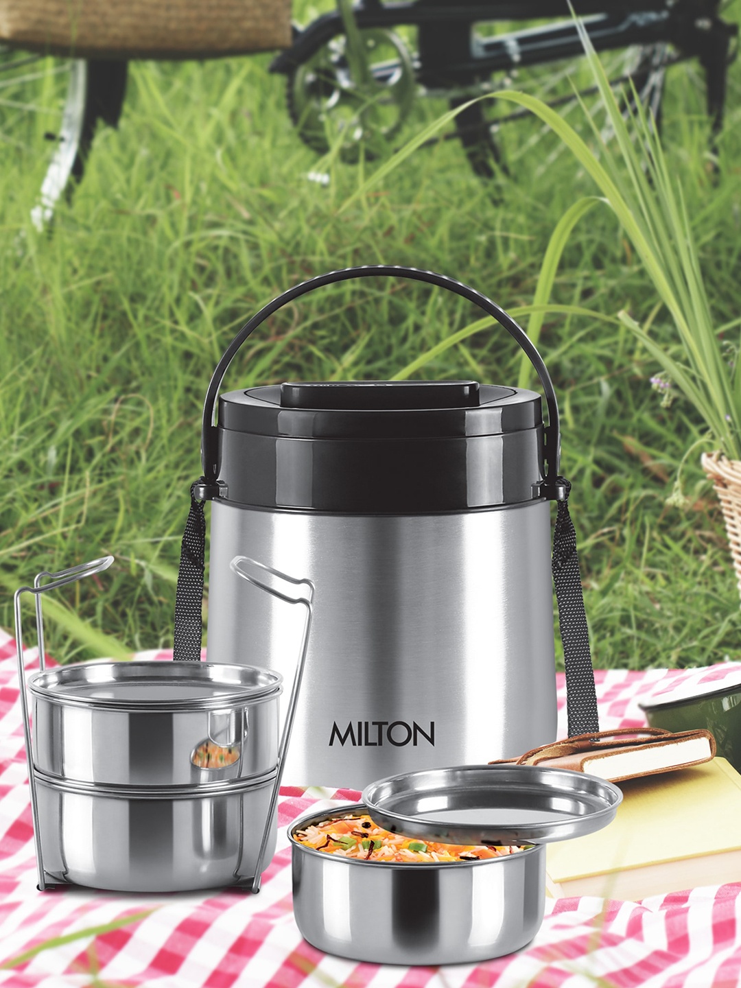 

Milton Steel Classic 3 Tiffin With Lifter 3 Container 300 ml Each-Silver