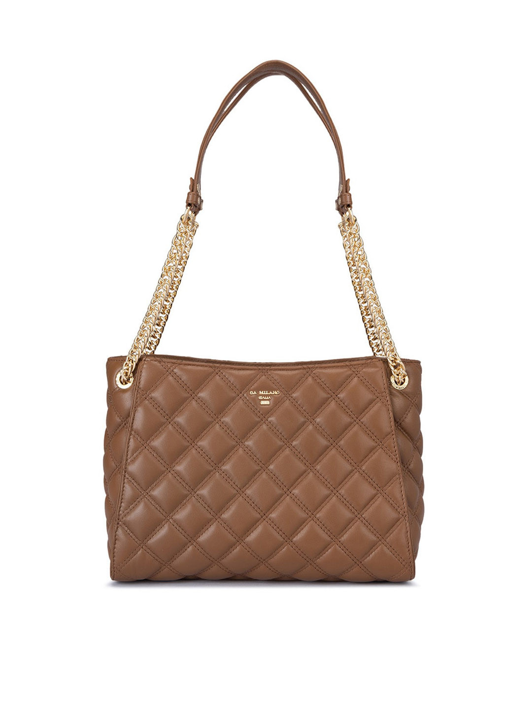 

Da Milano Textured Leather Structured Shoulder Bag With Quilted, Brown