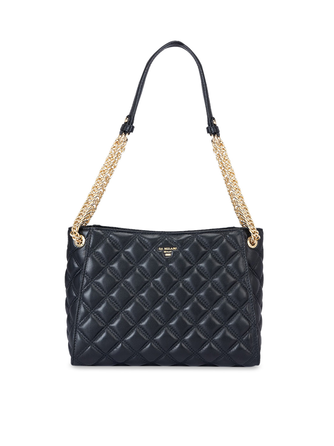

Da Milano Textured Leather Structured Shoulder Bag with Quilted, Black