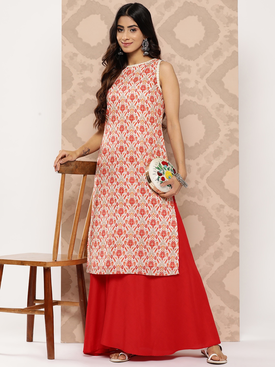 

Inddus Women Ethnic Motifs Printed Regular Kurta with Palazzos, Off white