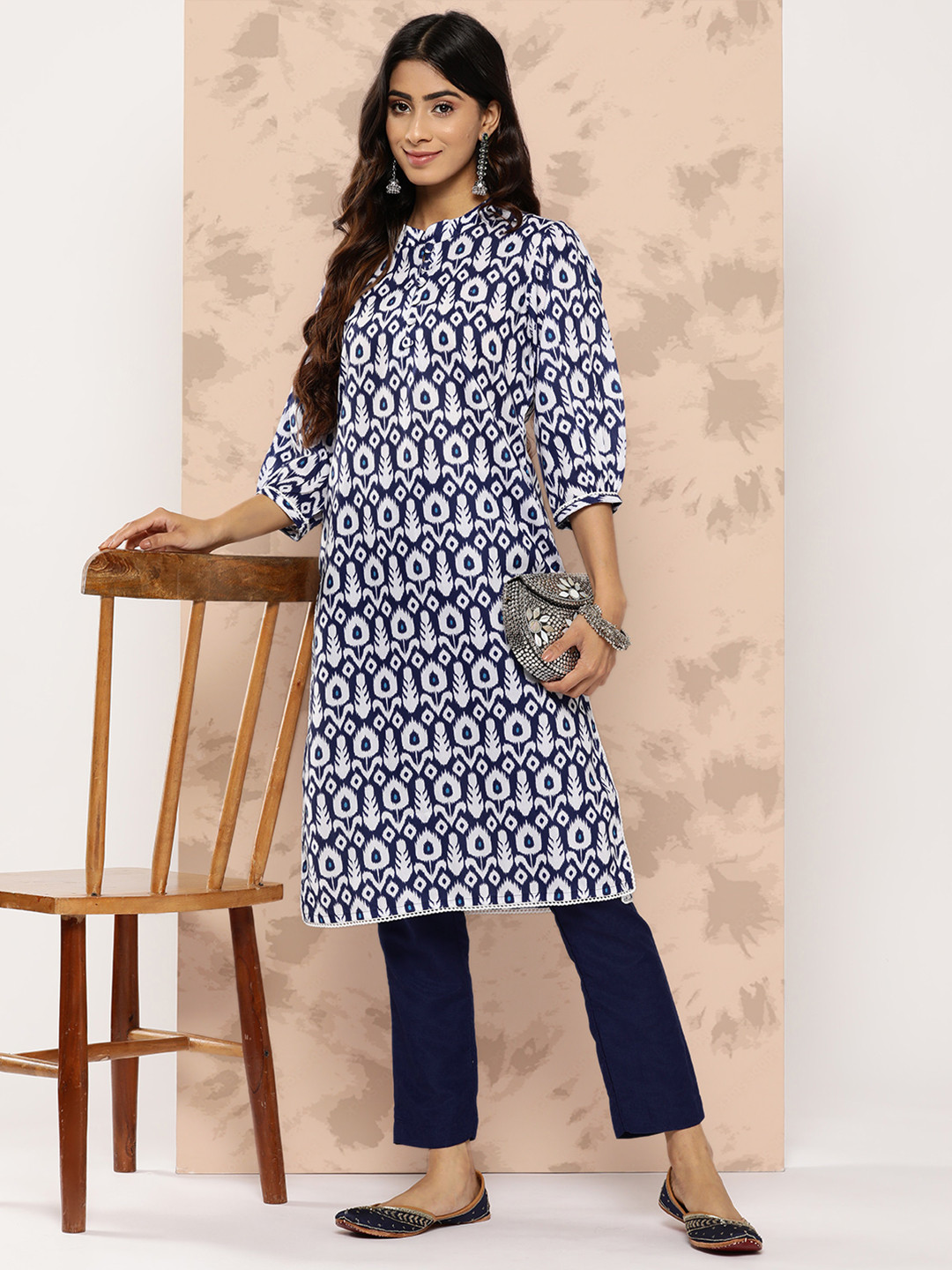 

Inddus Women Ethnic Motifs Printed Regular Kurta with Trousers, Blue