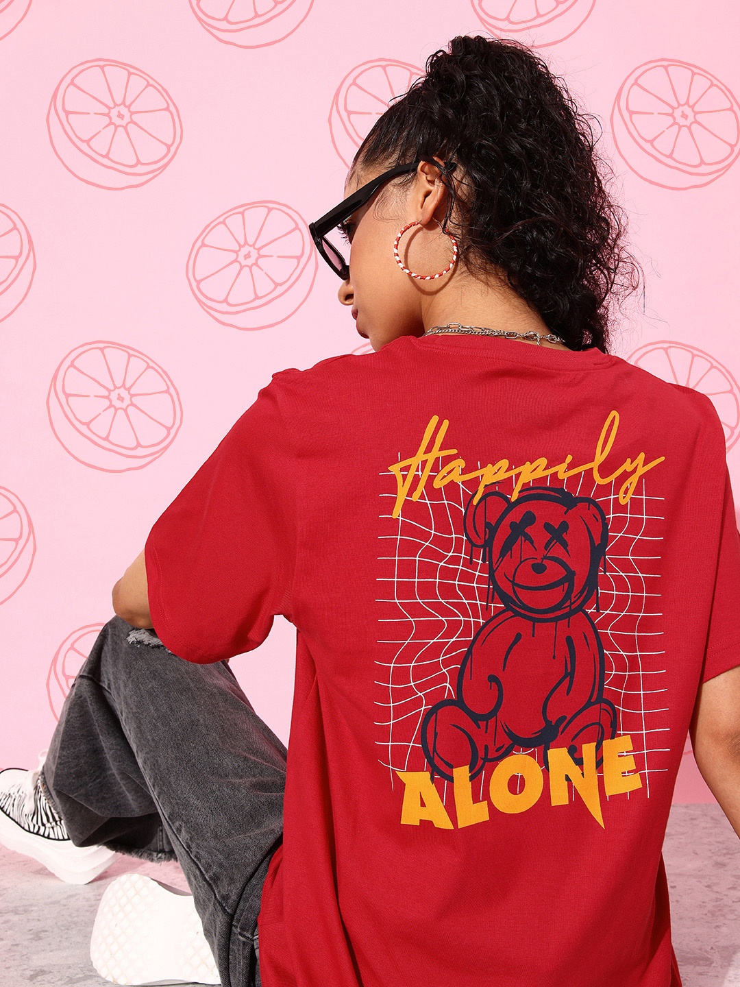 

DILLINGER Pure Cotton Printed Oversized T-shirt, Red