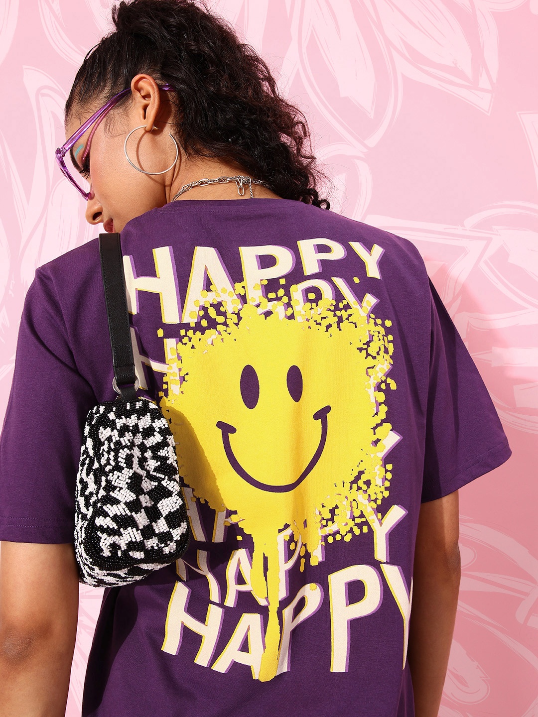 

DILLINGER Pure Cotton Printed Oversized T-shirt, Purple