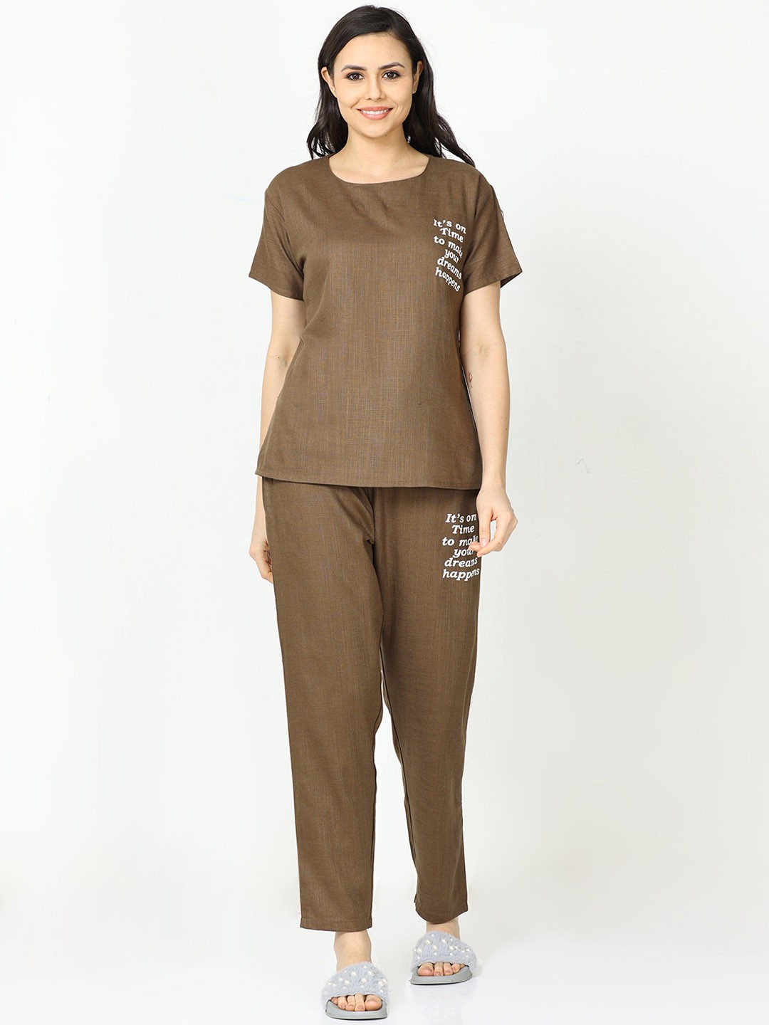

9shines Label Typography Printed Night Suit, Green