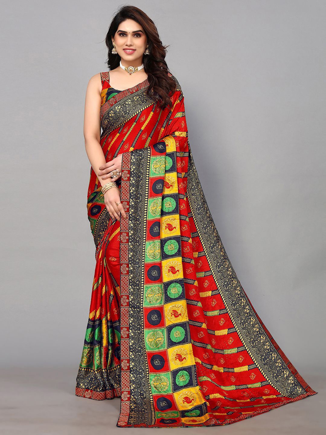 

SIRIL Ethnic Printed Saree, Red