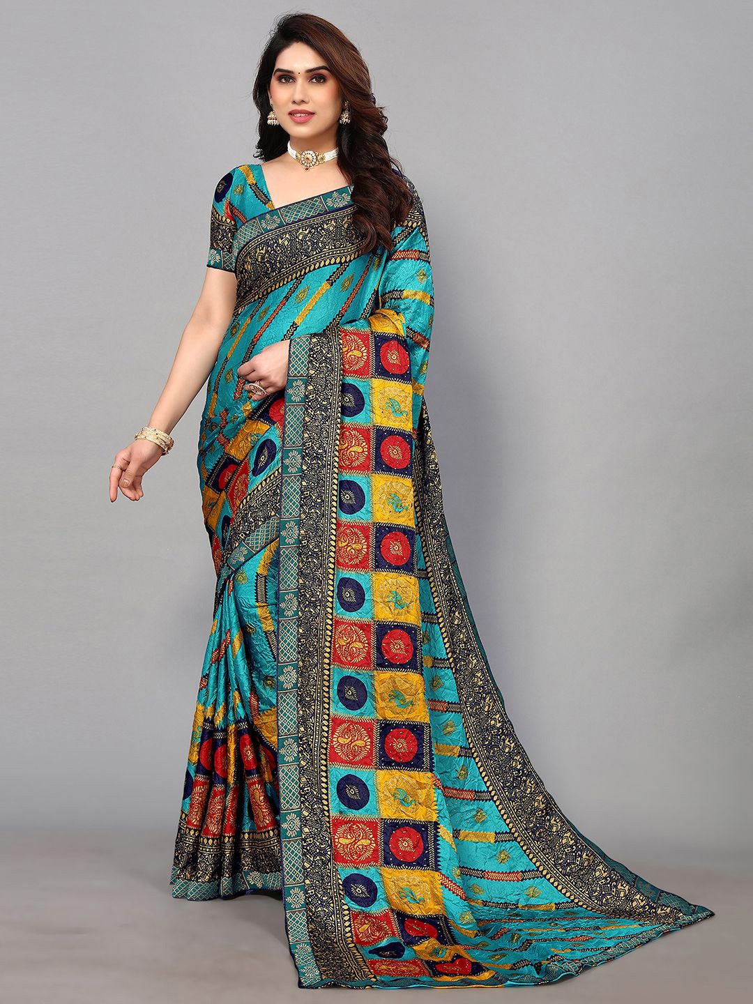 

SIRIL Ethnic Printed Saree, Turquoise blue