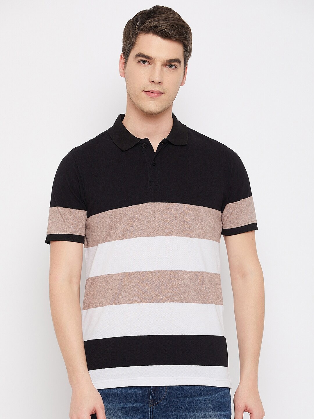 

Club York Striped Polo Collar Cotton T-shirt, Black