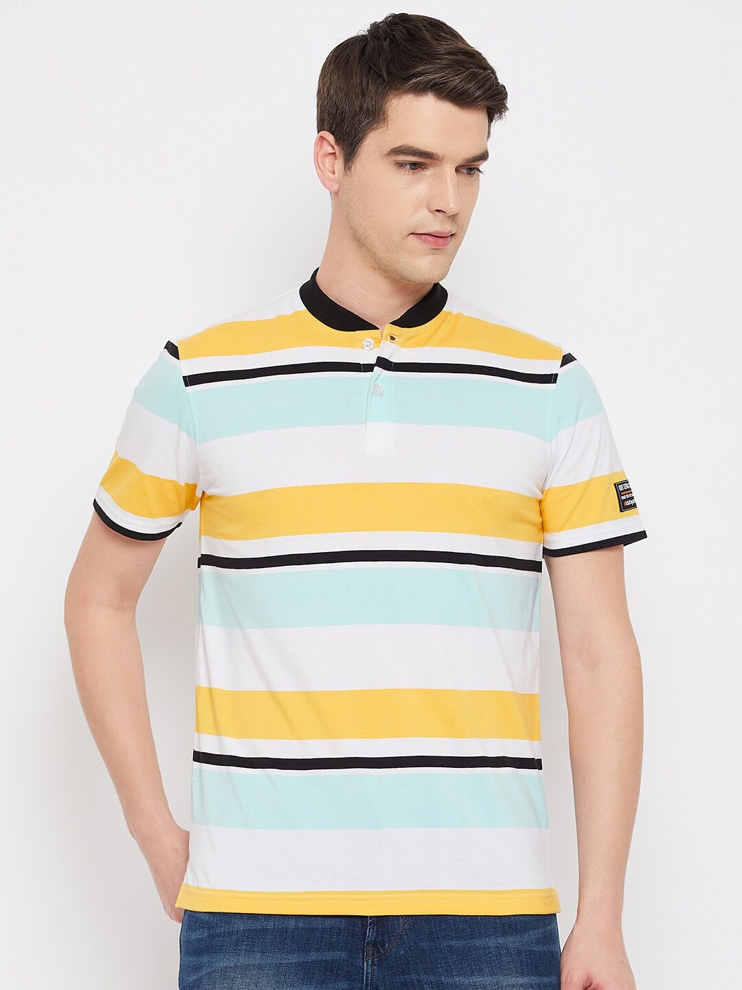 

Club York Striped Polo Collar Cotton T-shirt, Yellow