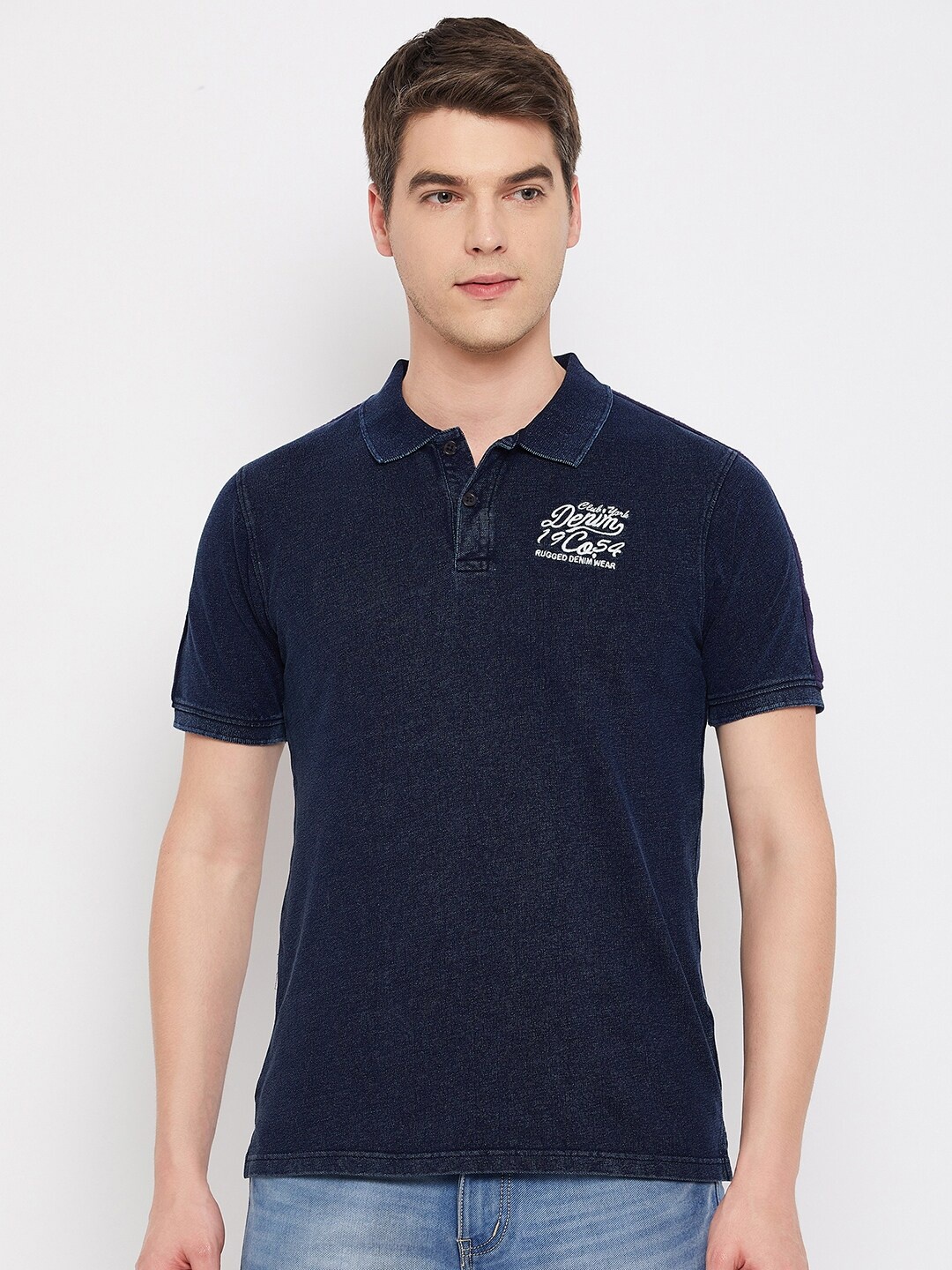 

Club York Indigo Polo Collar Cotton T-shirt, Blue