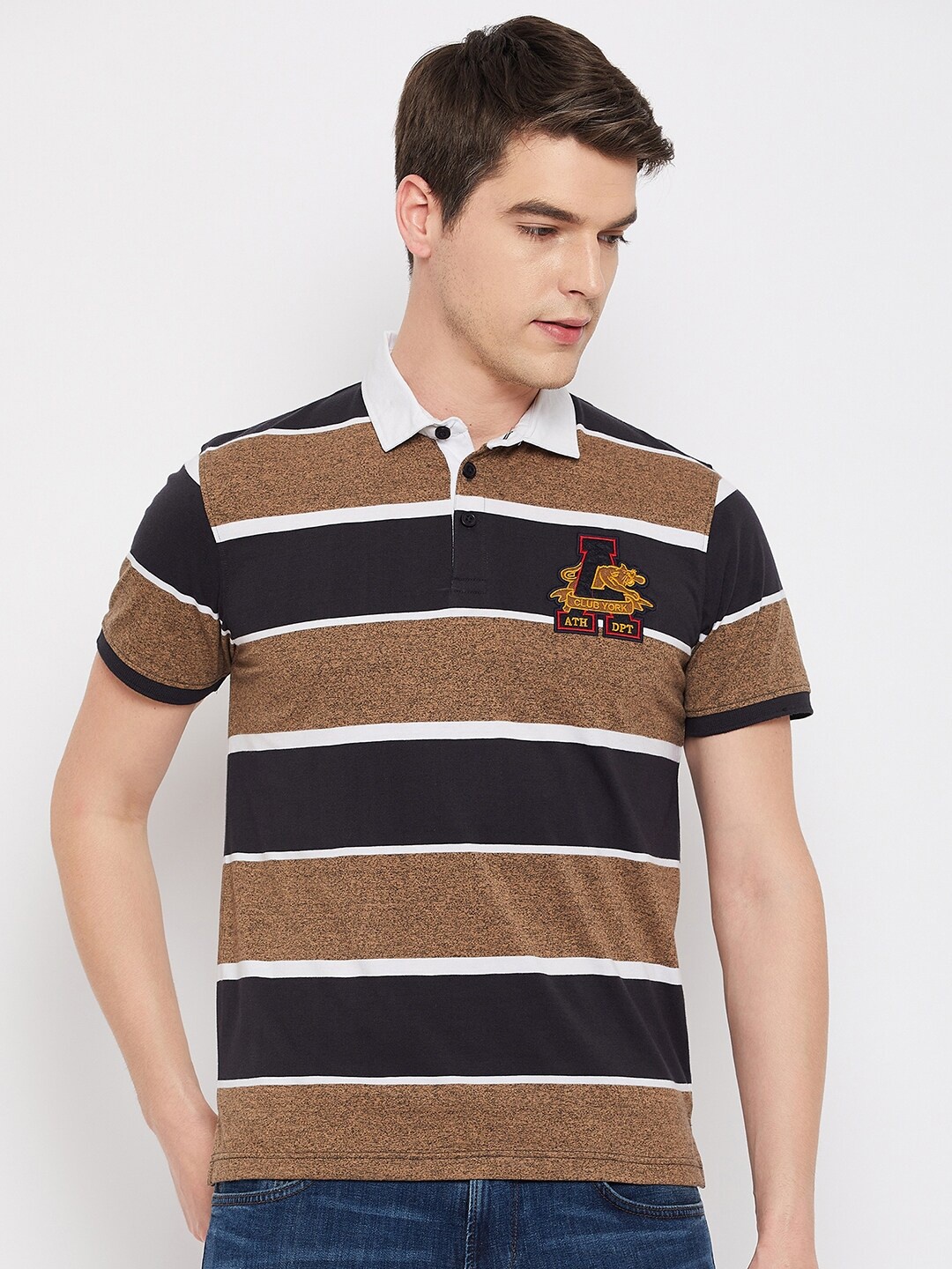 

Club York Striped Polo Collar Cotton T-shirt, Brown