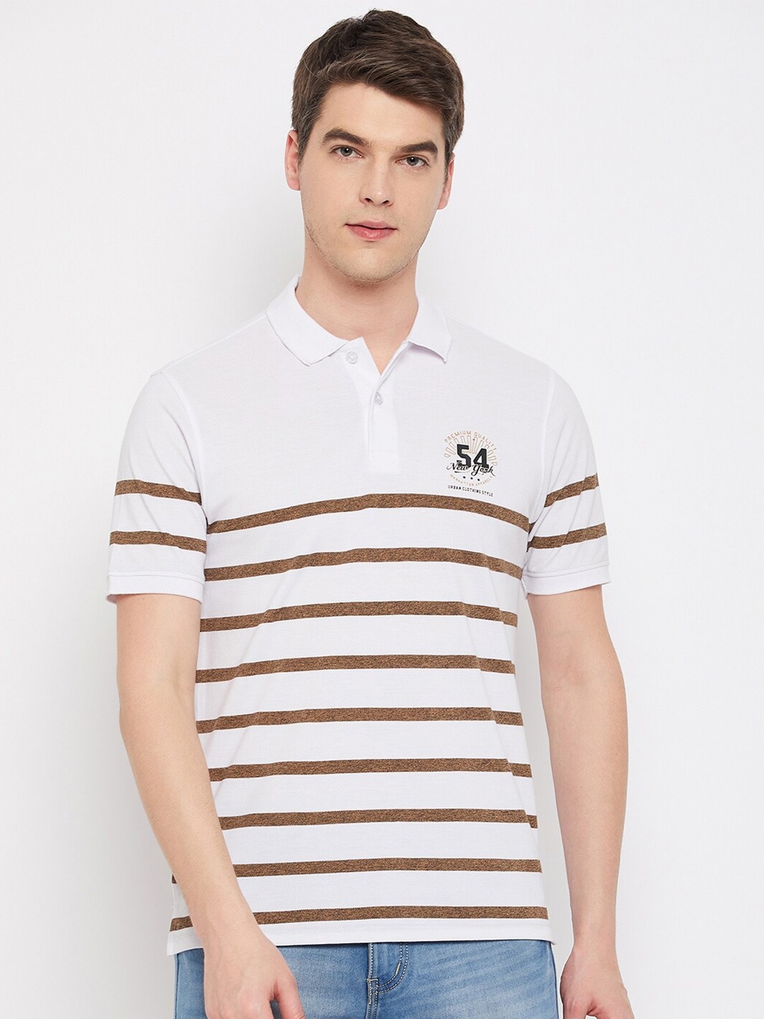 

Club York Striped Polo Collar Cotton T-shirt, White
