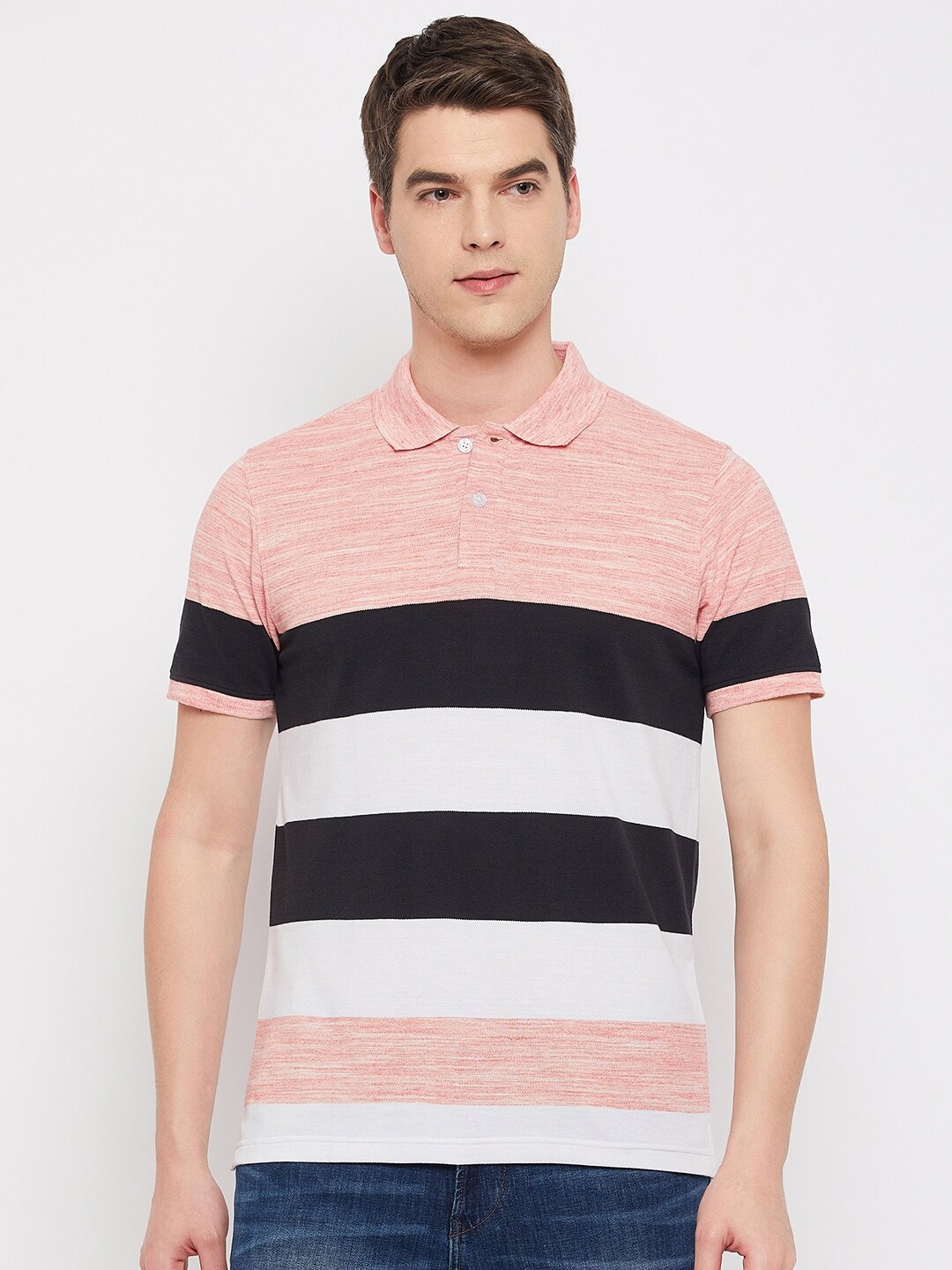 

Club York Striped Polo Collar Cotton T-shirt, Peach